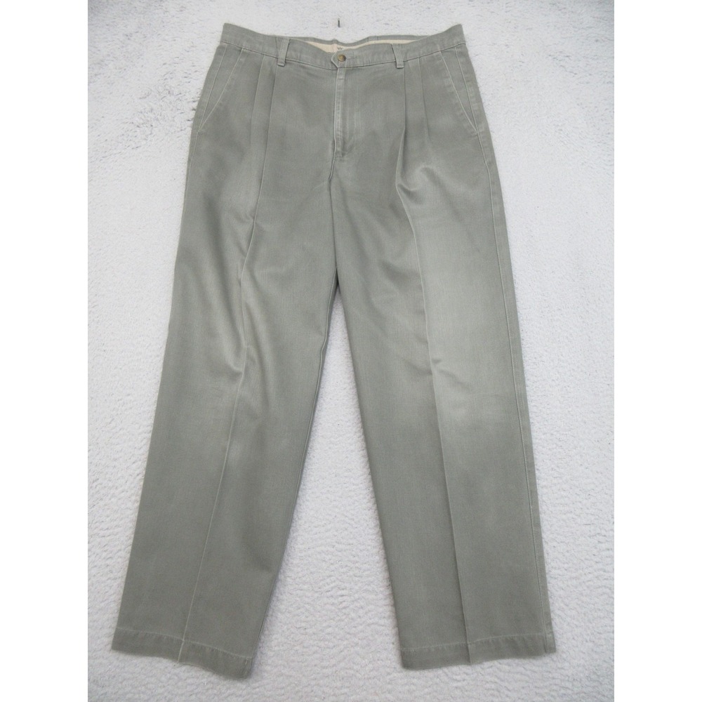 Dockers Pleated Classic Fit Pants Men 36x29 Green Khaki 100% Cotton Chino Casual